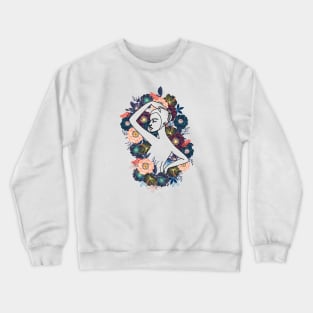 Beautiful Flower Design Woman, Artistic Line Design for Girls, Feminism Crewneck Sweatshirt